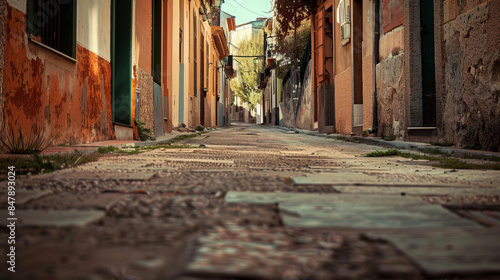 Empty alley between rustic houses in Roda de Isabena