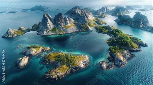 Awe-inspiring aerial panorama of the vast, untamed wilderness of the archipelago. Aerial high view. Generative AI.