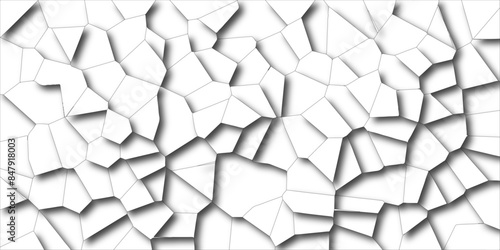 Abstract white paper cut shadows background realistic crumpled paper decoration textured with multi tiles mosaic seamless pattern. Quartz cream white Broken Stained Glass.3d shapes.