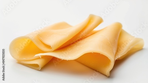 Fresh cheese slices on white background