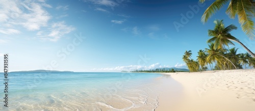 Empty tropical beach background Horizon with sky and white sand. Creative banner. Copyspace image