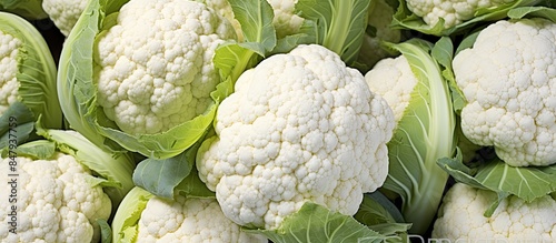 cauliflower group in detail as a background from a market new harvest organic vegetables. Creative banner. Copyspace image