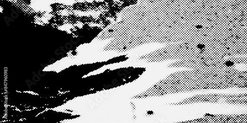 Rubbed aged texture with a halftone raster pattern. Monochrome noise of dust or dirt, printing errors for overlay in grunge technique.