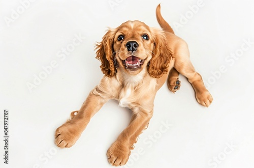 Happy Cocker Spaniel Puppy Looking Up from Above