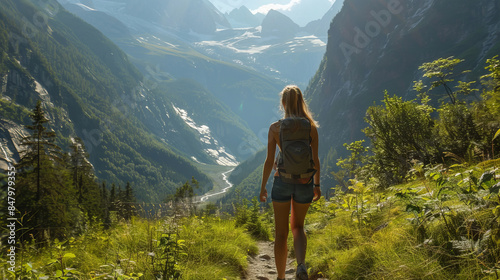 Backpacker exploring scenic mountain valley in Austria