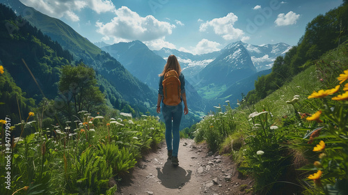 Woman hiking in scenic High Tauern National Park, Austria