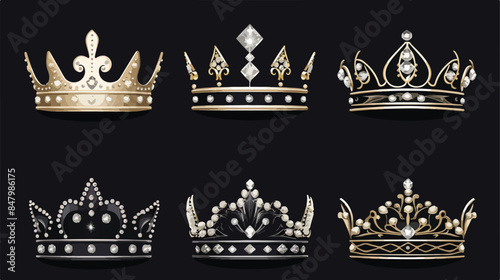 Monochrome luxury crowns collection. 3d imperial ac