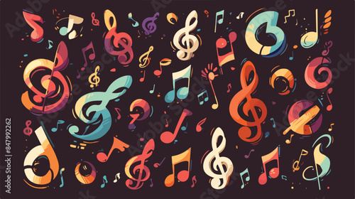 Musical notations hand drawn vector set. Treble cle