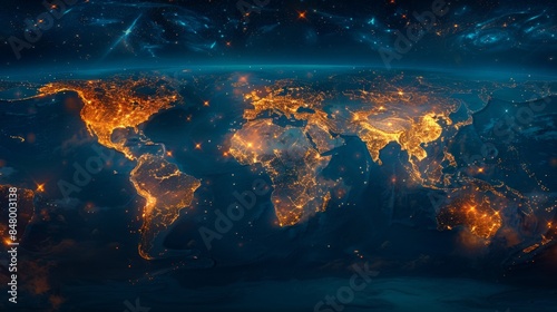 Global map highlighting city lights from space