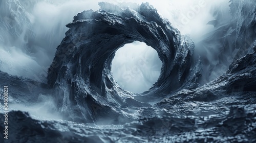 A large, swirling mass of rocks and ice in the ocean