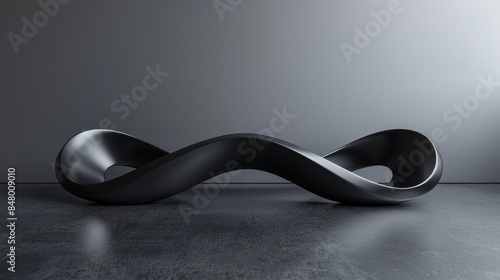 A black, curved object is sitting on a grey surface