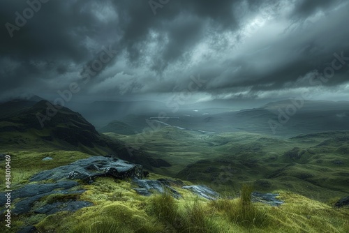 Moody Scotland Highlands under Stormy Sky - Realistic Landscape of Wild and Untamed Nature