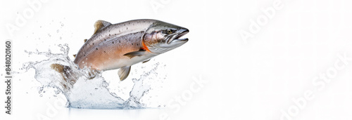Salmon jumping, rainbow trout fish jumping with splashing in water