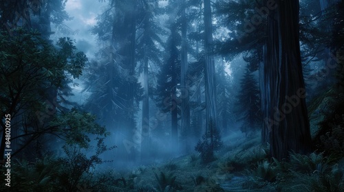 Mystical Fog in the Redwood Forest AI generated