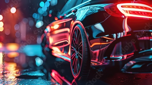 Dynamic sporty car website landing page adorned in dark photorealistic colors