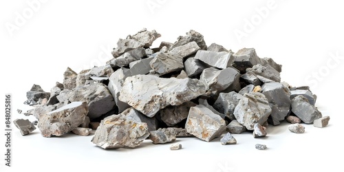 Pile of concrete rubble isolated on white background. Concept Construction Debris, White Background, Isolated Object