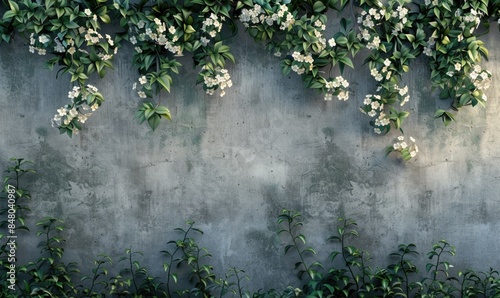 Concrete wall adorned with jasmine vines