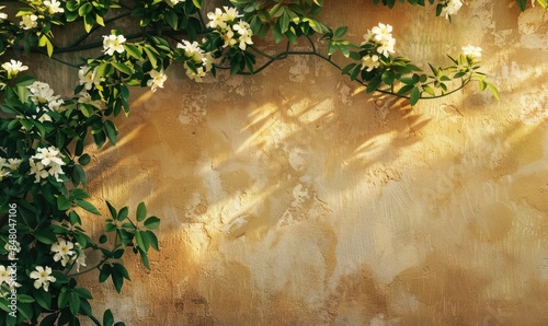 Stucco wall with jasmine flowers