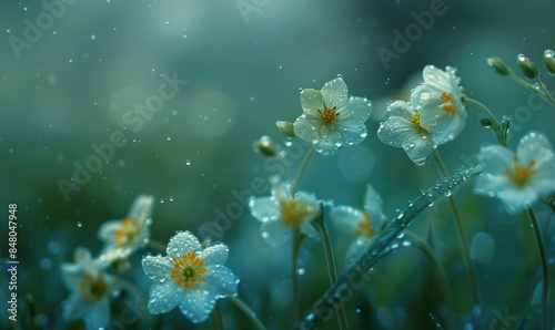 Wildflowers under the rain, nature background