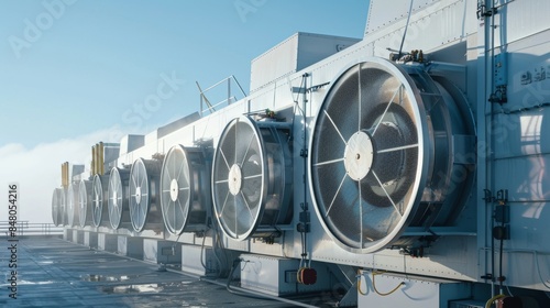 Direct air capture units in operation to capture pollution and Co2 clean energy focus