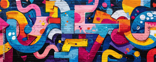 Urban street art mural with vibrant graffiti Vector flat minimalistic isolated illustration