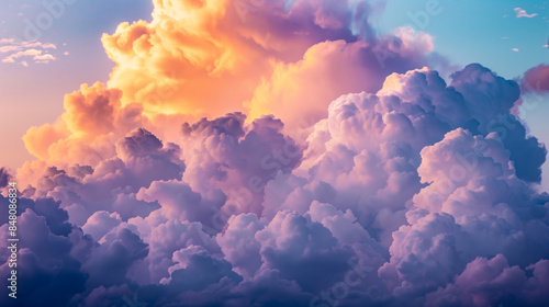 Beautiful colorful fluffy clouds in the sky, viewed from above