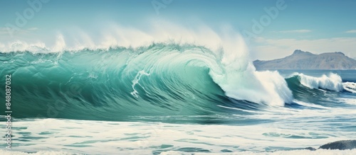 Powerful surf on the coast of the Indian Ocean in South Africa. Creative banner. Copyspace image