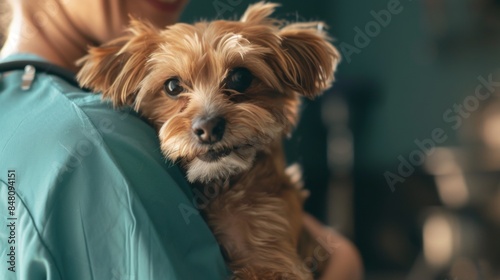 A vet is taking care of a dog in clinic