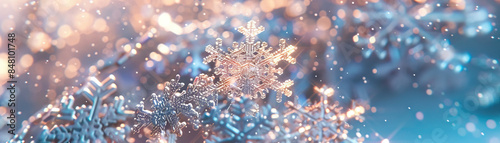 Glittering Snowflakes: Close-Up of Shimmering and Textured Snowflakes in Winter Wonderland.