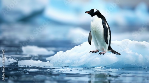 Emperor penguin standing on the ice floe in Antarctica.