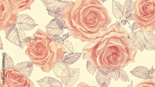 A vintage-inspired pattern of hand-drawn roses with a romantic and nostalgic feel, perfect for a delicate and elegant design.