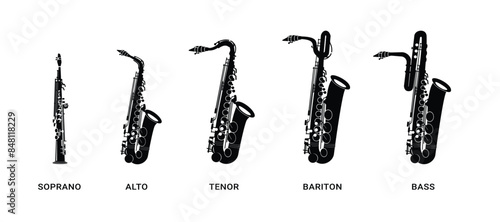 wind instrument logo illustration, saxophone silhouette suitable for music stores and communities 