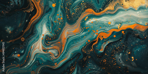 Abstract turquoise and gold fluid art