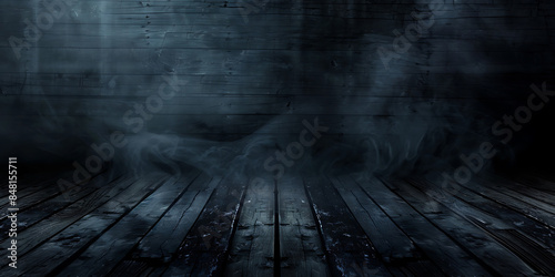 Empty wooden planks dark horror background, Happy Halloween - Ai Generated