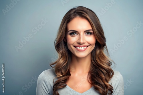 brown-haired woman avatar smiling on background, , icon, avatar, brown-haired, woman,smiling, happy