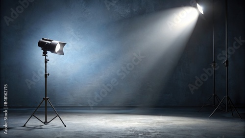 Empty film set with single spotlight beam, film, set, empty, spotlight, beam, stage, production, studio