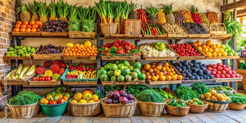 Colorful array of organic fruits and vegetables at a small farmer's shop in Spain , organic, produce, fruits