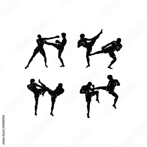Kick Boxing Silhouette Logo Vector