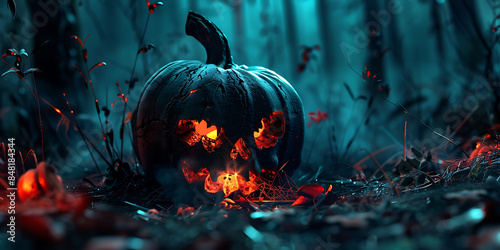Scary Pumpkins out of Graveyard, Happy Halloween - Ai Generated
