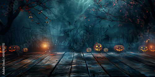 Spooky Halloween background with empty wooden planks background, Happy Halloween - Ai Generated