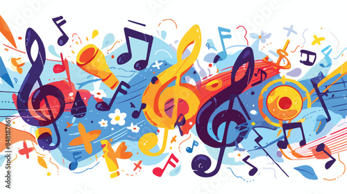 Vector set of musical notations with multiple decor
