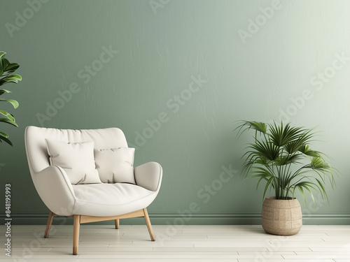 Explore a room where an armchair, adorned with various pillows, stands adjacent to a colorful wall