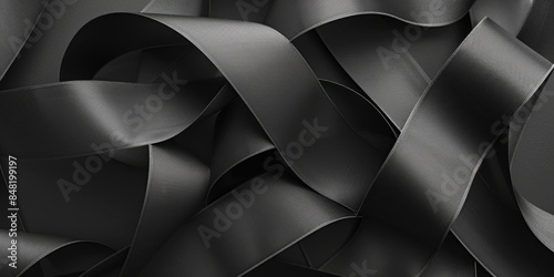 A close-up shot of a bunch of black ribbons, often used to symbolize mourning or remembrance