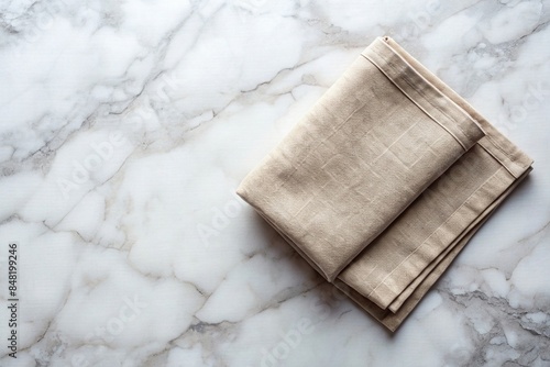 Folded linen napkin on elegant marble table, linen, napkin, fold, elegant, marble, table, dining, restaurant, fine dining