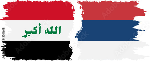 Serbia and Iraq grunge flags connection vector