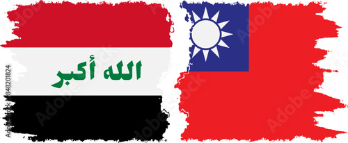 Taiwan and Iraq grunge flags connection vector