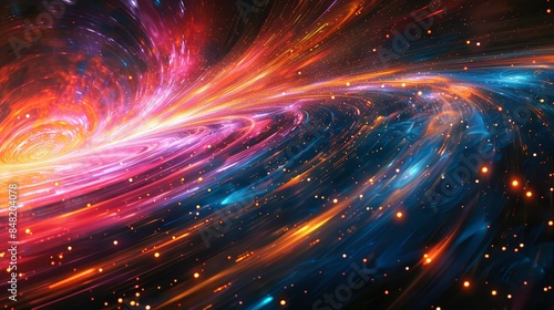 Abstract galaxy spiral art with colorful streaks and stars