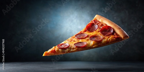 Pepperoni pizza slice floating on background , food, pizza, pepperoni, slice, flying, isolated,snack, fast food, delicious