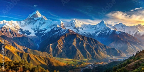 Stunning panoramic view of the majestic Annapurna Himalayan range in Nepal, panorama, Annapurna, Himalayan