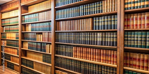 Rows of legal books and legal references in a law firm , law library, legal research, books, references